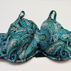 Cacique‎ Full Coverage Lightly Lined Underwire Bra Plus Size 44DDD Green Paisley